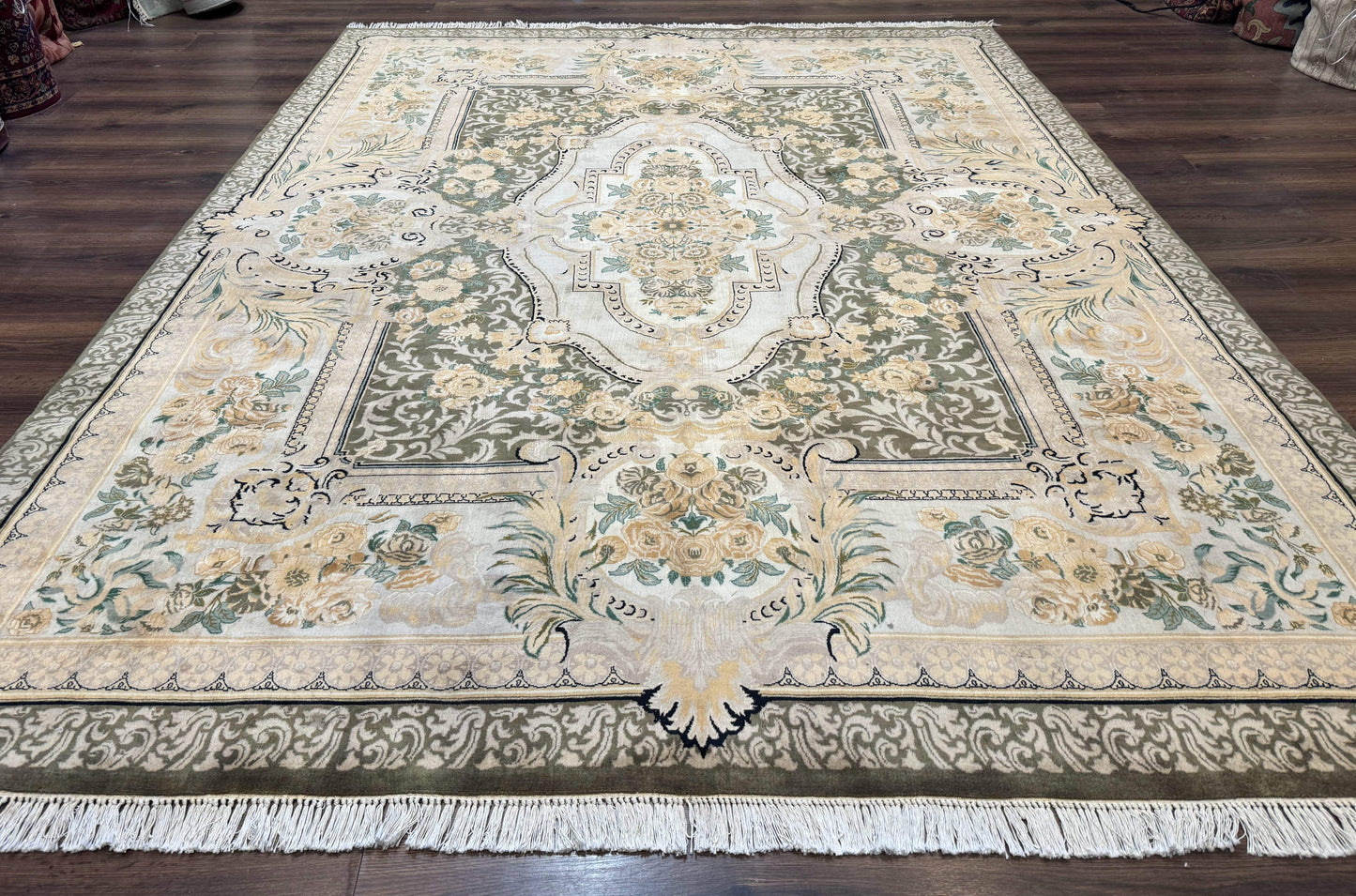 Aubusson Rug 8x10 Hand Knotted Wool Floral Savonnerie Design