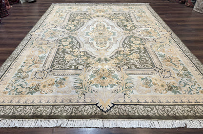 Aubusson Rug 8x10 Hand Knotted Wool Floral Savonnerie Design