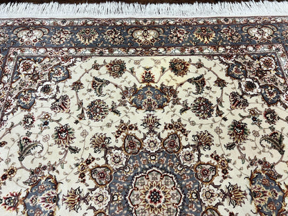 Sino Persian Square Rug 5x5 Hand Knotted Wool Silk Ivory Vintage Oriental Carpet