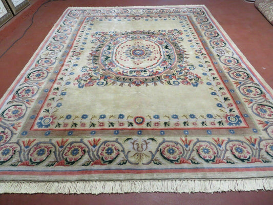Aubusson Rug Vintage Handmade Wool 8x10