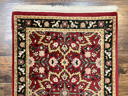 Indo Persian Runner Rug 2.6 X 10 Floral Hand Knotted Wool Hallway Red