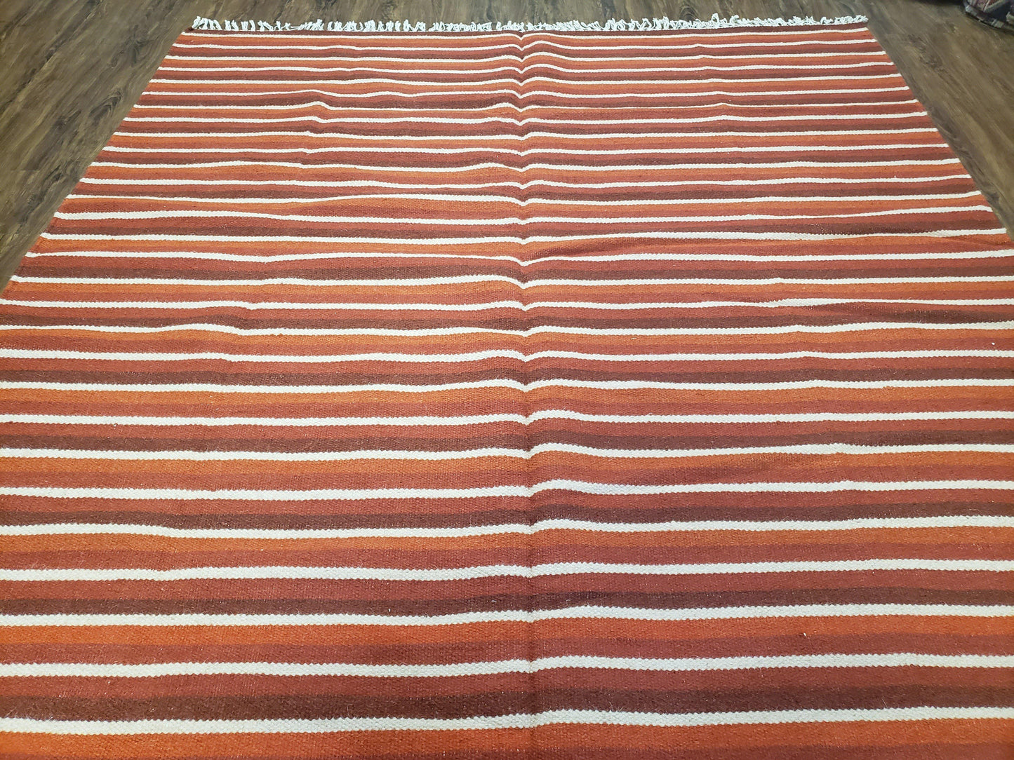 Handmade Wool Kilim Throw Blanket Twin Size Striped Woolen Bedding Decor