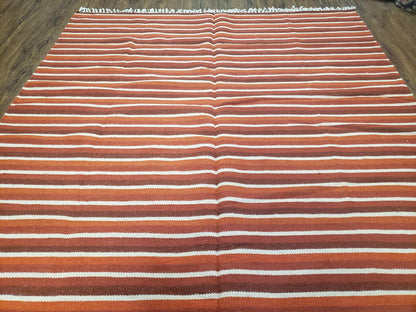 Handmade Wool Kilim Throw Blanket Twin Size Striped Woolen Bedding Decor