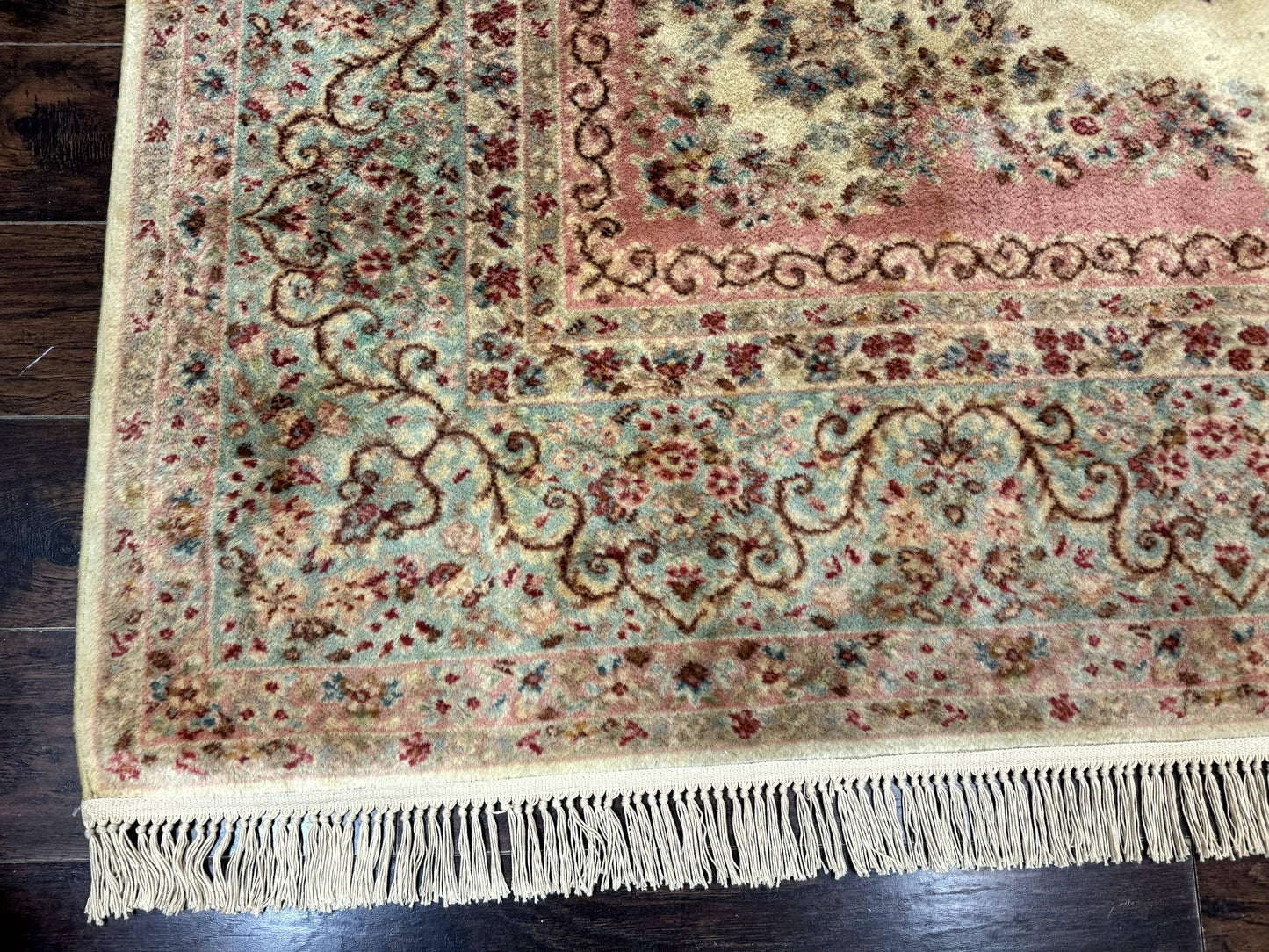 Karastan Kirman Rug Wool 8 By 12 Pastel Ivory Vintage Carpet Discontinued