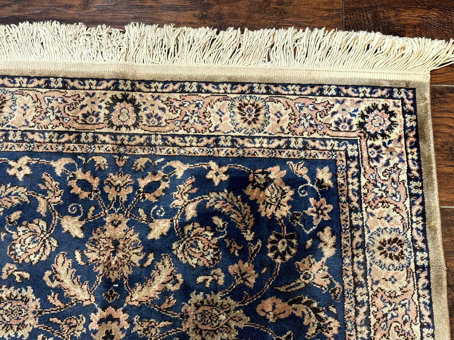 Vintage Art Silk Rug 3x4 Traditional Oriental Persian Design Navy Blue Power Loomed