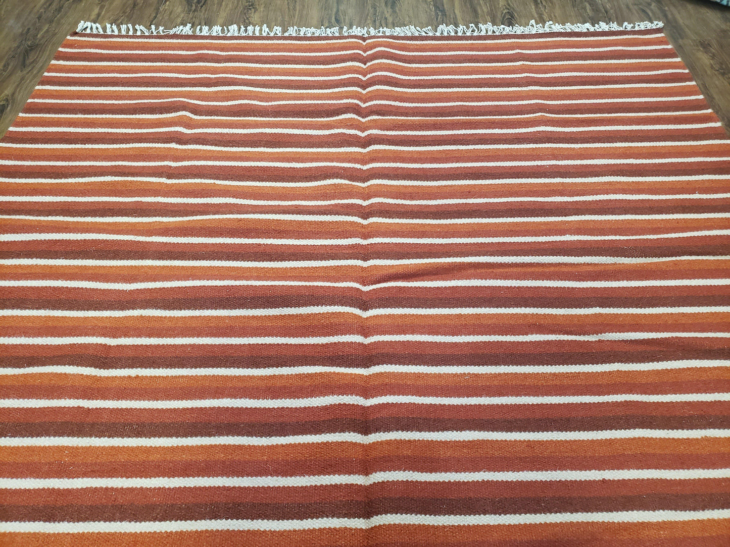 Handmade Wool Kilim Throw Blanket Twin Size Striped Woolen Bedding Decor