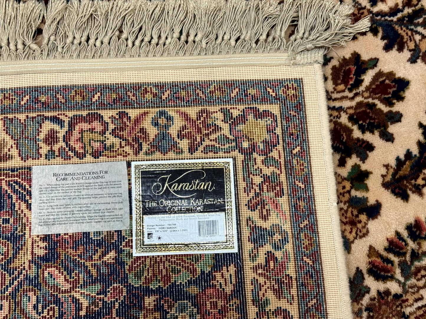 Karastan Rug Ivory Sarouk Wool Area Rug 8.8 X 10.6 Vintage Discontinued 700 Series