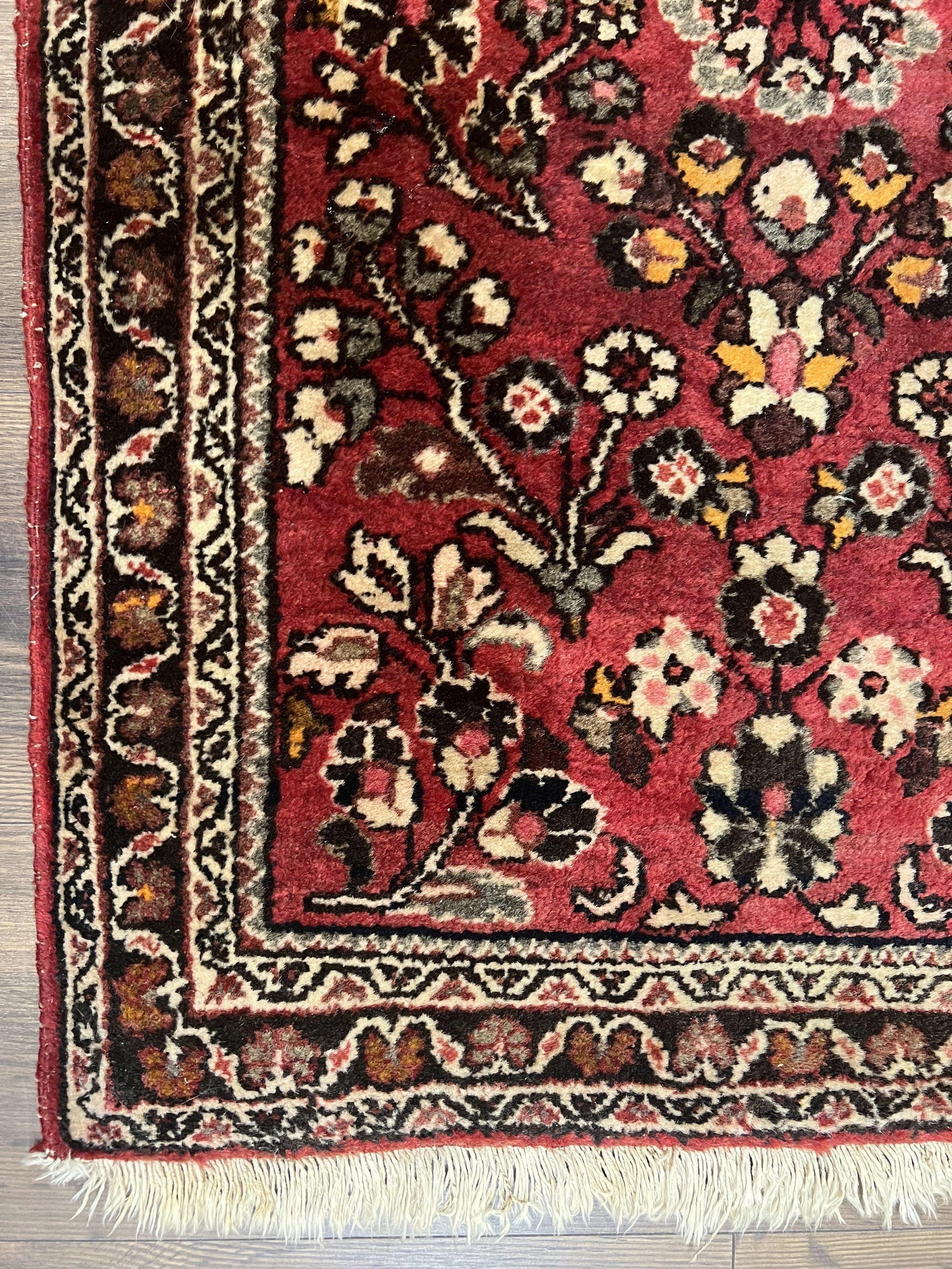 Persian Sarouk Rug 2x4 Hand Knotted Wool Antique Floral Area Rug Red Black Cream