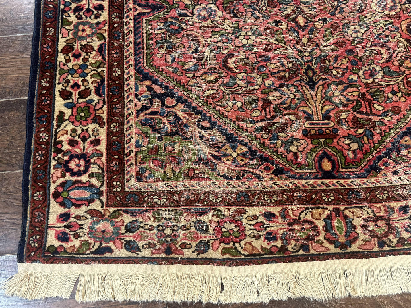 Antique Persian Malayer Rug 4 Ft 7 In By 6 Ft 6 In Hand Knotted Wool Carpet 1920s Tribal Red With Navy Accents