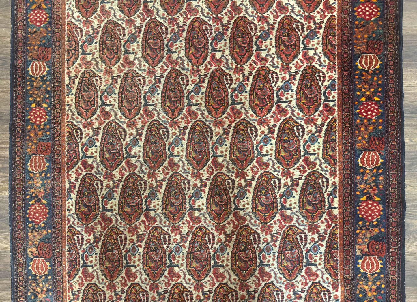Senneh Rug Antique Persian Kurdish Hand Knotted 4.6 By 6.5 Repeated Paisley Boteh Design
