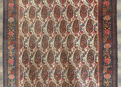 Senneh Rug Antique Persian Kurdish Hand Knotted 4.6 By 6.5 Repeated Paisley Boteh Design