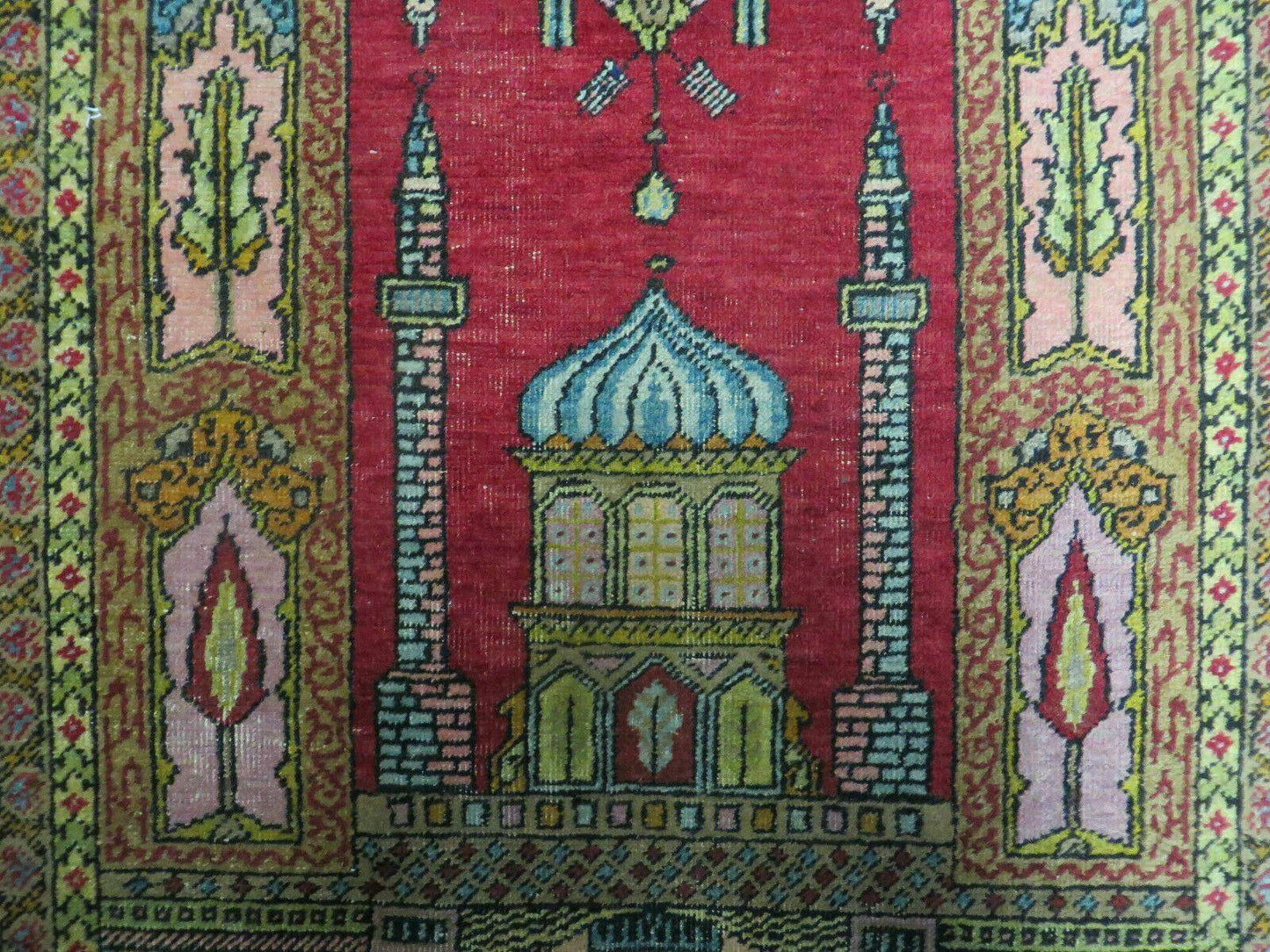 Turkish Mehrab Design Wool Rug Antique 1920s Hand Made One Of A Kind