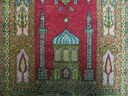 Turkish Mehrab Design Wool Rug Antique 1920s Hand Made One Of A Kind