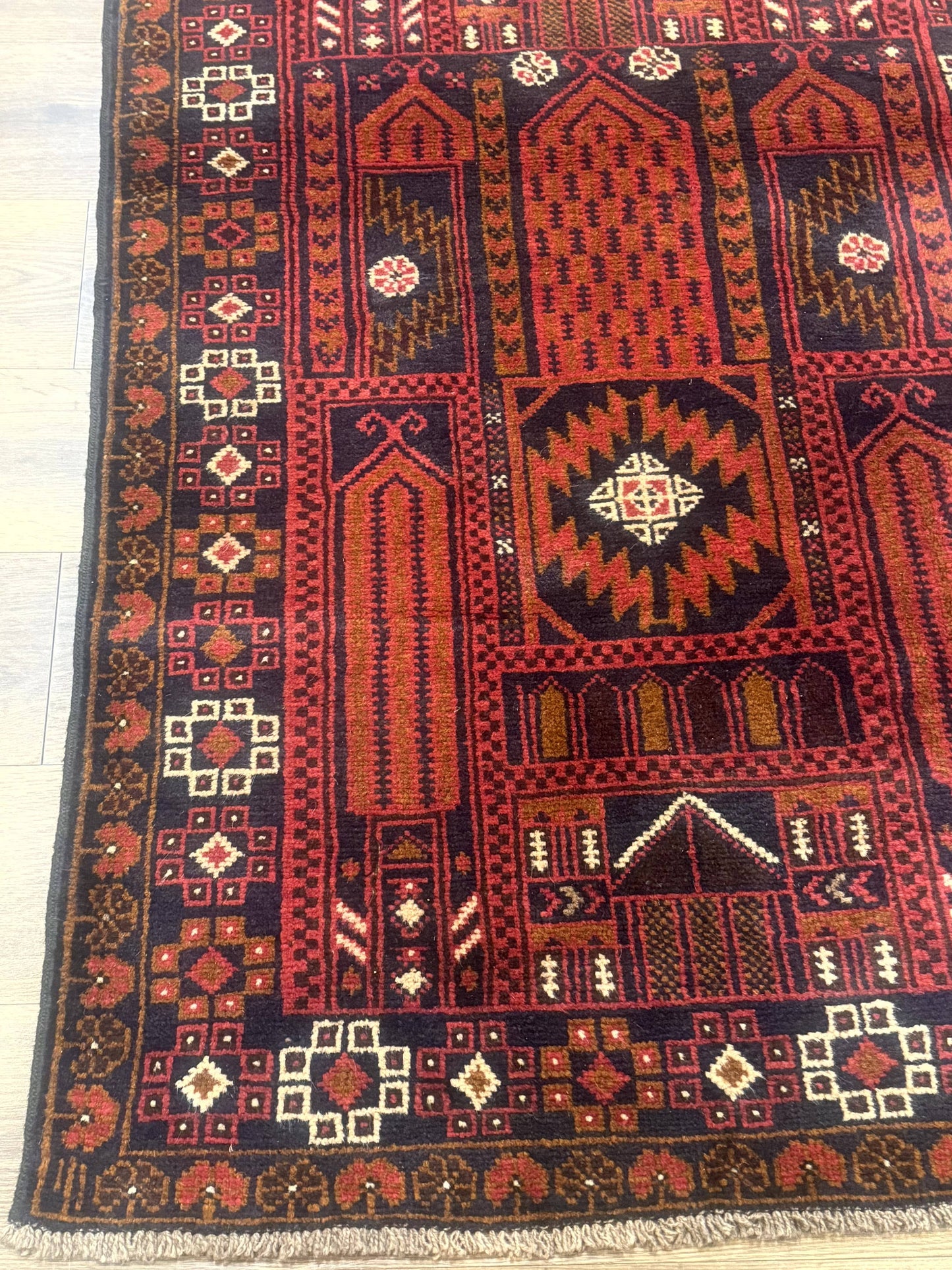 Balouch Rug Afghan Hand Knotted Wool Tribal Carpet 3x7 Red Colorful Traditional