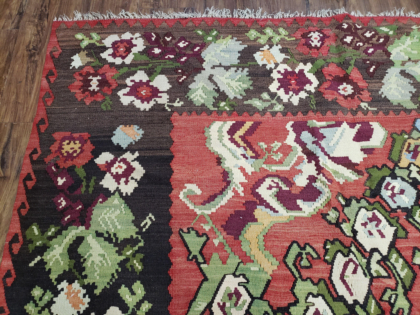 Karabakh Rug 8x11 Hand Woven Kilim Carpet Vintage Antique Wool Red Black Living Room