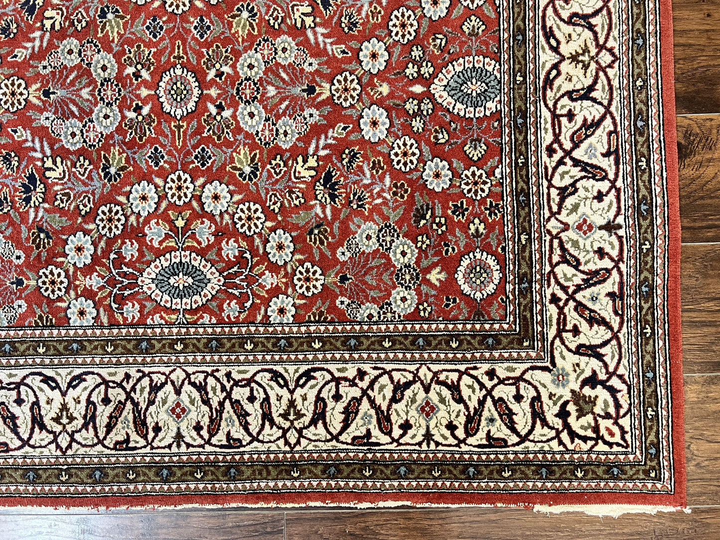 Red Persian Qum Rug 5 x 7.6, Hand Knotted Vintage Wool Fine Carpet 270 KPSI, Floral Allover