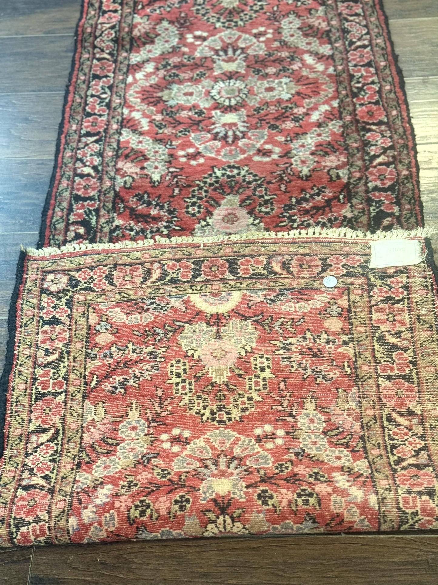 Persian Hamadan Runner Rug 2 x 13.6 – Red Floral Wool Hallway Carpet