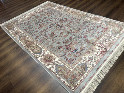 Turkish Silk Rug 5x7 Hunting Design Animal Pictorials Bamboo Silk