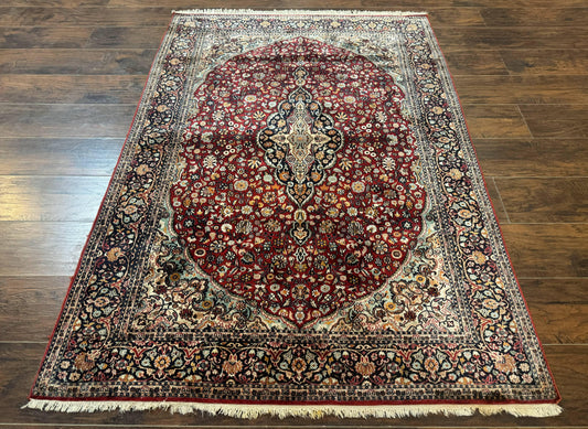 4x6 Silk Rug, Very Fine 650 KPSI, Silk Persian Carpet, Red, Floral Medallion, Sino Persian