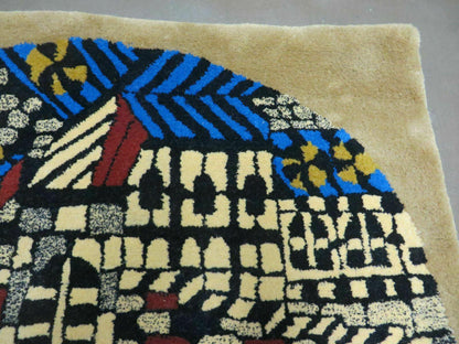 Vintage Israeli Handcrafted Wool Rug 3 By 4 Feet Wall Hanging Signed Hebrew