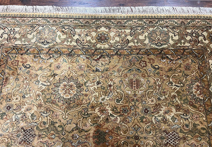 Indo Mahal Rug 8x10 Handmade Wool Indo Persian Carpet With Floral Olive Green Accents