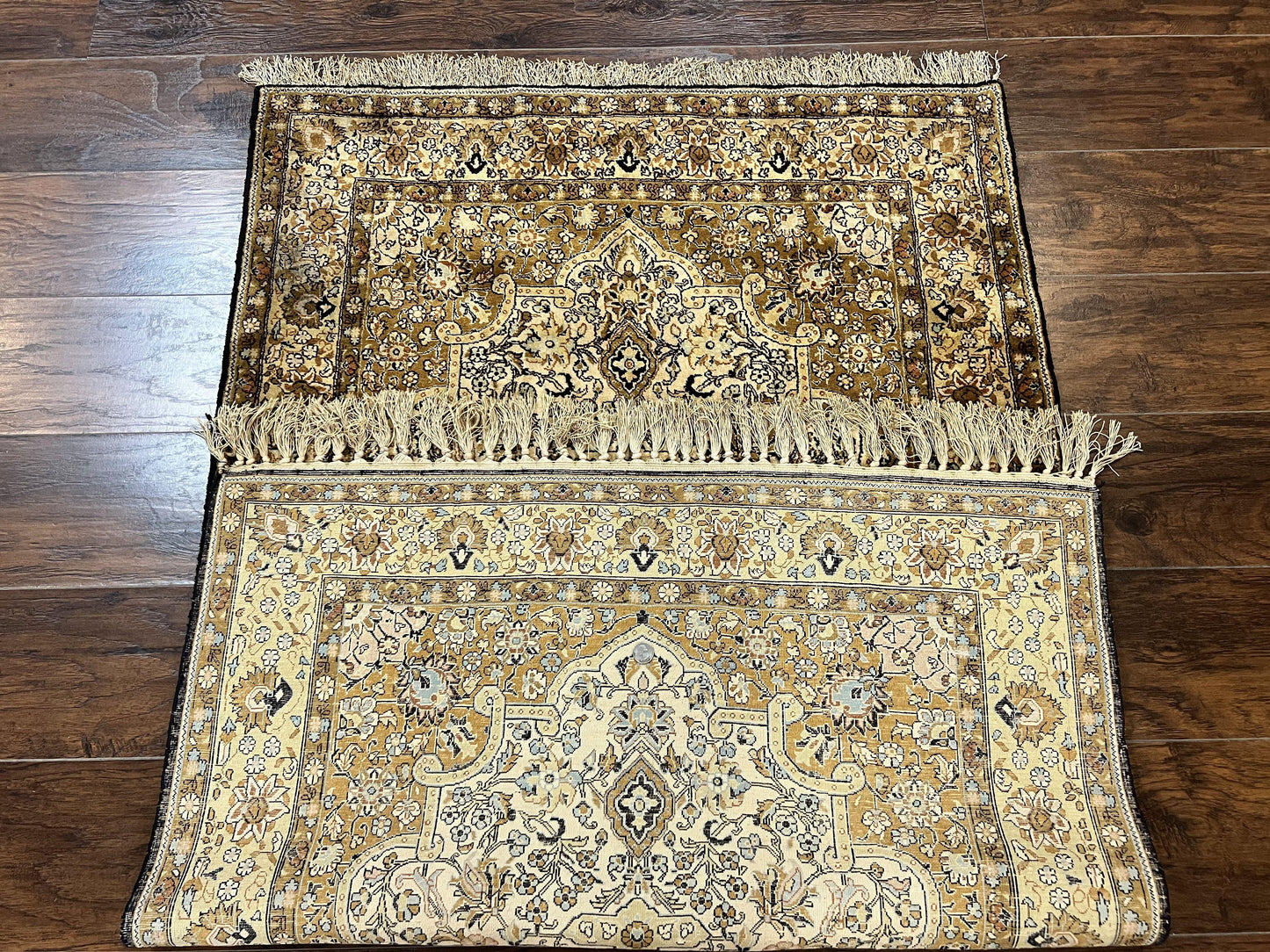 Persian Qum Silk Rug 3.5x5.5 Hand Knotted Silk On Silk Floral Medallion Very Fine 350 KPSI Vintage