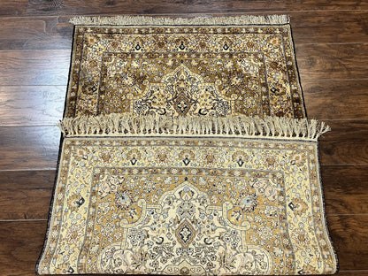 Persian Qum Silk Rug 3.5x5.5 Hand Knotted Silk On Silk Floral Medallion Very Fine 350 KPSI Vintage