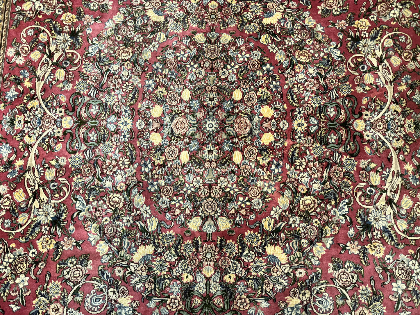 Sino Persian Rug 9x12 Hand Knotted Wool Floral Allover Rose Red 290 KPSI