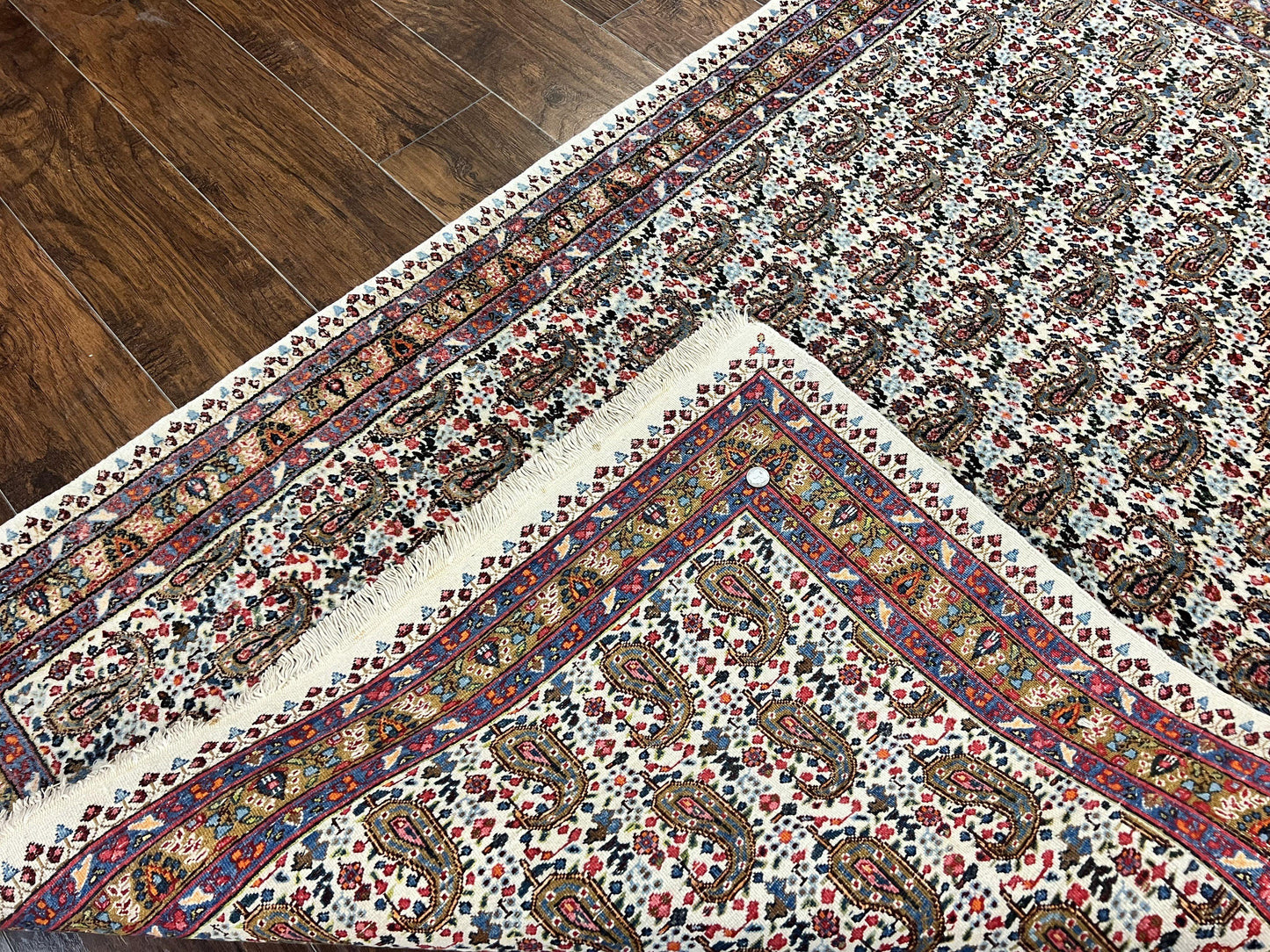 Persian Rug 4x6 Hand Knotted Ivory Mashad Kashmar Boteh Paisley Design