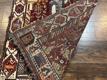 Persian Shiraz Pictorial Rug Antique Handmade Wool Lions Tribal Rug 3.6 by 5