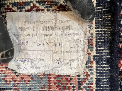 Indo Persian Rug 7x10, Dark Blue and Red Hand Knotted Wool Vintage Oriental Carpet 7 x 10 ft, Handmade Bidjar Rug, Herati Pattern Indian Rug