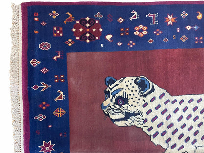 Zagros Wool Rug 5x7 Handmade With Organic Dyes Snow White Panther Maroon Blue