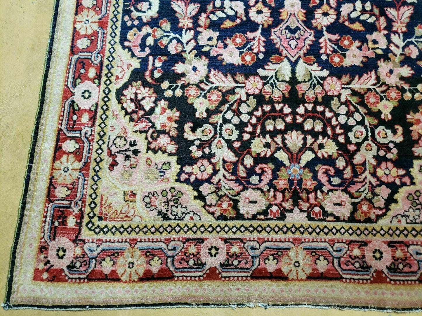 Antique Handmade India Floral Oriental Wool Rug 4x6 Full Pile Blue