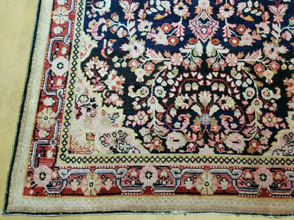 Antique Handmade India Floral Oriental Wool Rug 4x6 Full Pile Blue
