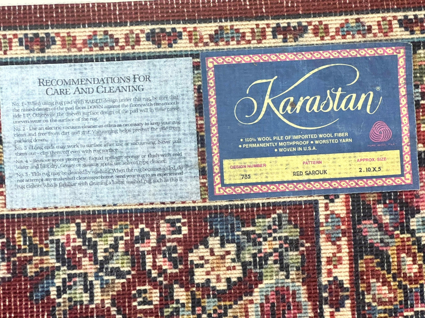 Karastan Rug 3x5 Red Sarouk 785 Vintage Wool Pile Carpet Original 700 Series