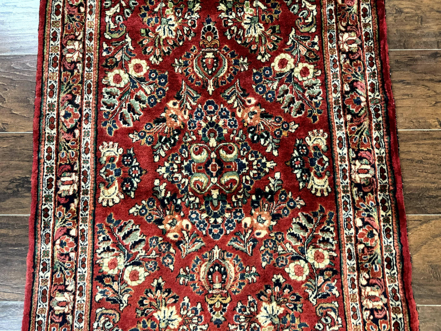 Red Persian Sarouk Rug 3 x 5.8, Antique Wool Carpet, 210 KPSI