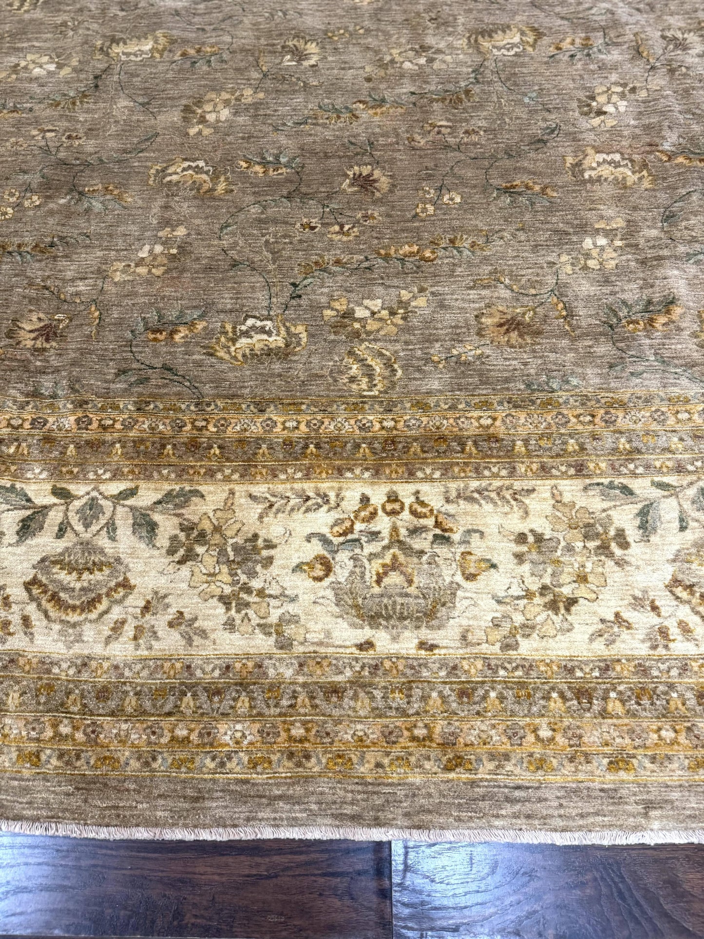 Handmade Wool Persian Rug 11x18 Hand Knotted Large Area Rug Floral Gray Taupe
