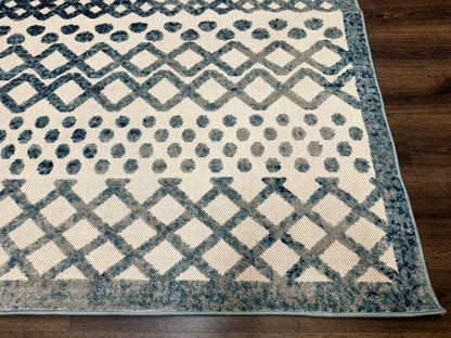 Modern Rug 8x10 Abstract Wool Turkish Area Rug In Oat And Blue Raised Pattern