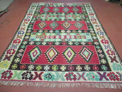 Turkish Kilim Rug 7x9 Handmade Flat Weave Wool Veg Dye Vintage Decor