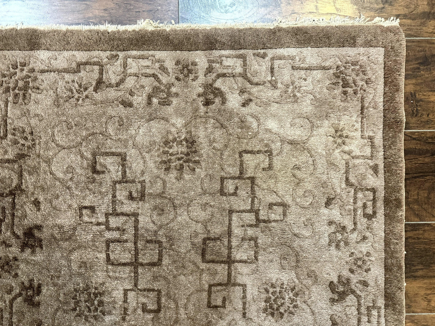 Antique Chinese Fette Rug 3x6 Handmade Wool Taupe Carpet Collection