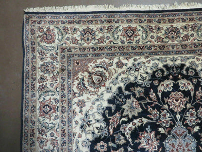 Hand Knotted Wool Silk Rug Vintage India Accent 4x7 Black