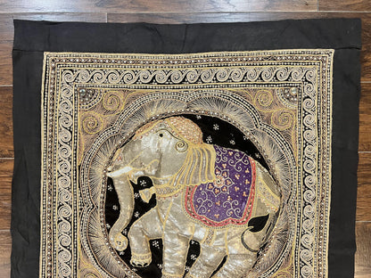 Indian Embroidery Tapestry 3x3 Elephant Design Handcrafted Wool Needlepoint Beadwork