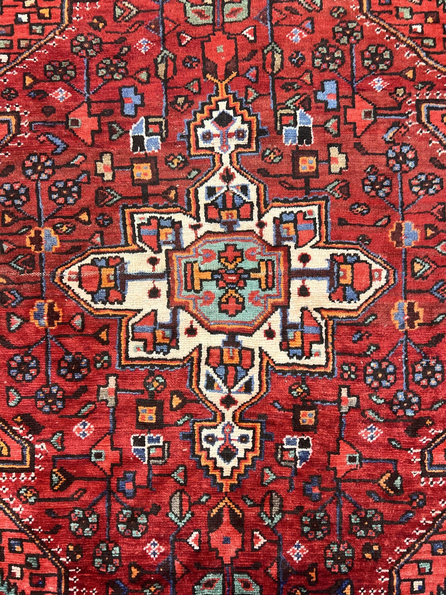 Antique Persian Tribal Wool Rug 4x7 Handmade With Geometric Medallion