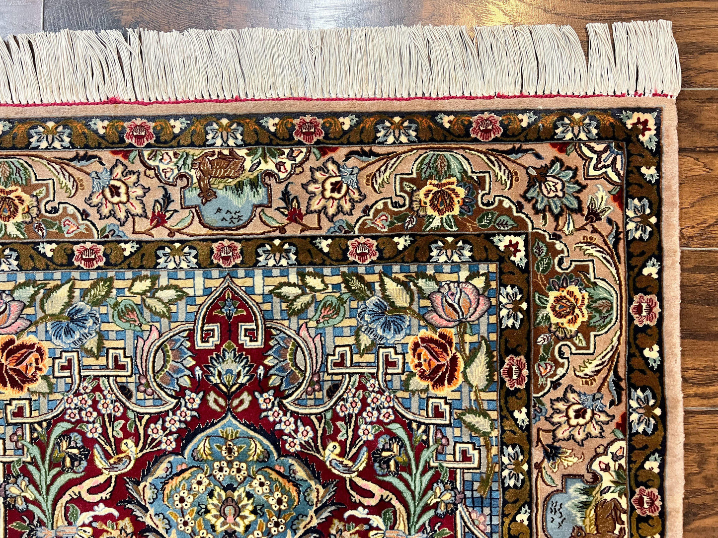 Marvelous Persian Isfahan Rug 3.7 x 5.6, Tree of Life and Animal Pictorials, Handmade Vintage Super Fine 600 KPSI, Kork Wool  Silk Highlights, Rare