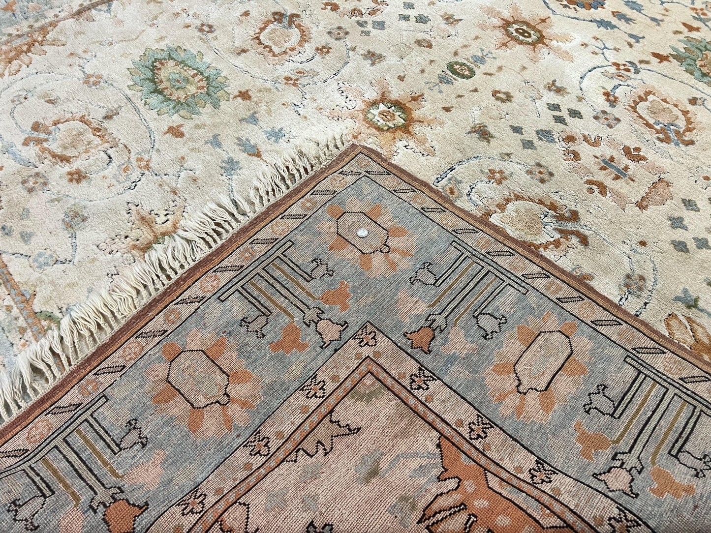 Turkish Oushak Rug 9x10 Farmhouse Beige Vintage Hand Knotted Wool