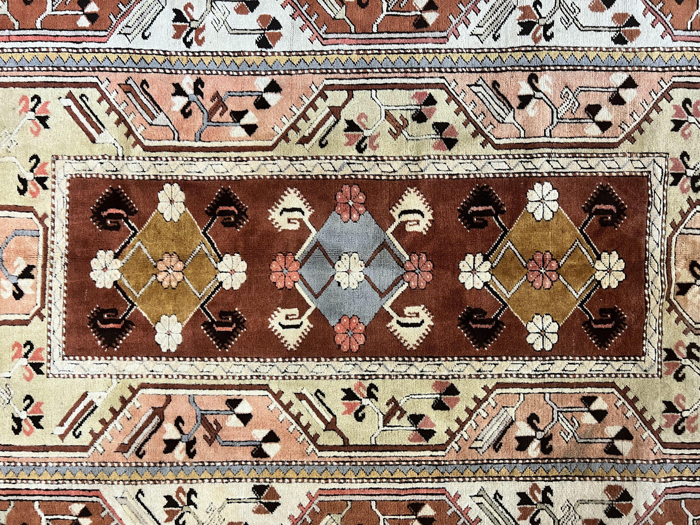 Turkish Hand Knotted Wool Rug 7x10 Vintage Kazak Geometric Pattern