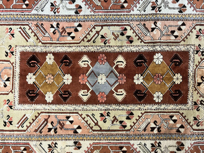 Turkish Hand Knotted Wool Rug 7x10 Vintage Kazak Geometric Pattern