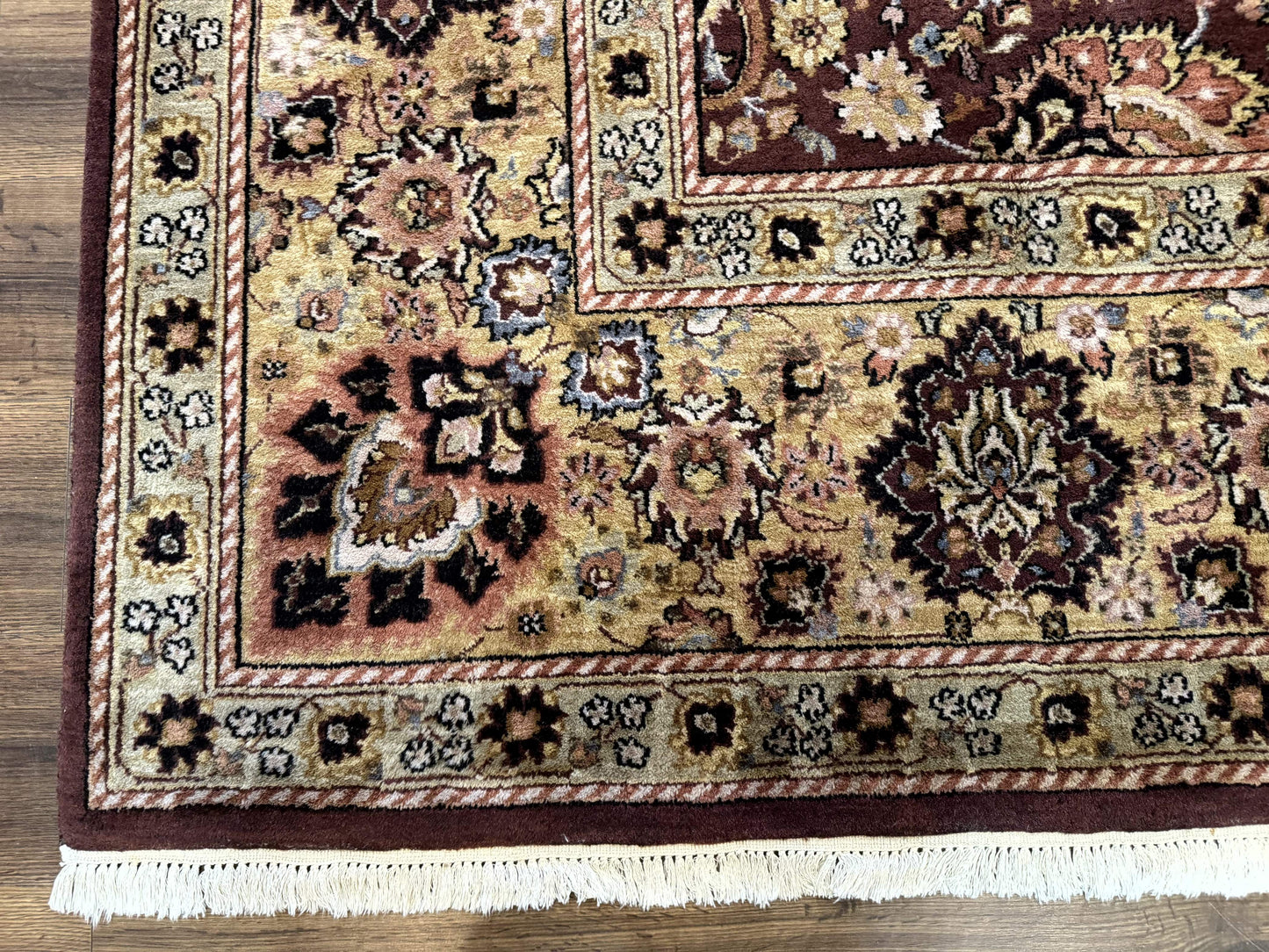 Indo Persian Rug 8x11 Handmade Wool Hand Knotted Eggplant Tan Allover Pattern Couristan