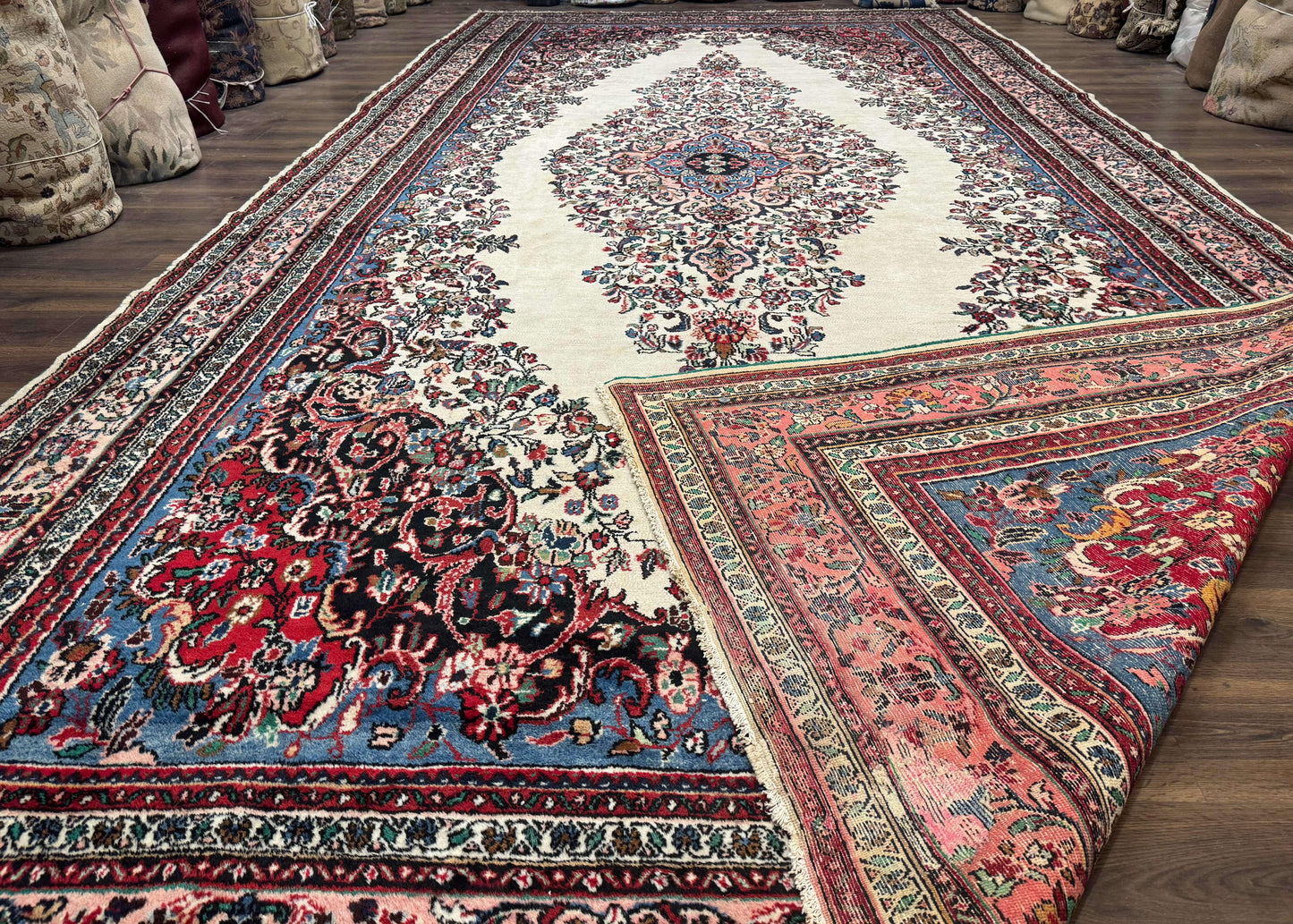 Palace Size Persian Rug 10X21 Ft Hamadan Bibikabad Antique Wool Ivory Field Oversized