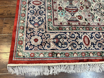 Silk Sino Persian Rug 9x12, Panel Design, Garden of Eden Pattern, Fine 200 KPSI, Hand Knotted Room Sized Silk Carpet, Vintage